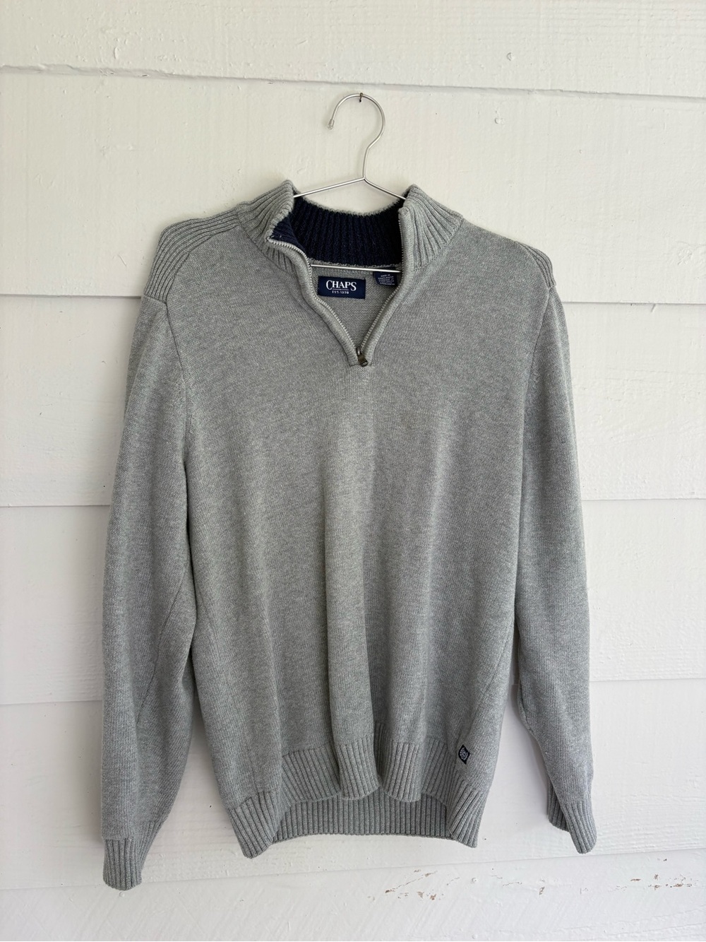 Chaps Gray Quarter Zip Sweater Men’s Small 100% Cotton Mock Neck Pullover Preppy